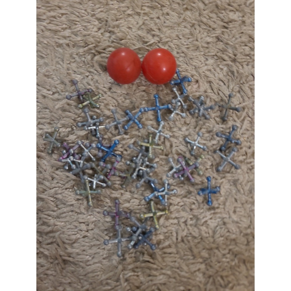 Vintage Metal Jacks Game Pieces Mixed Lot Of 46 Jacks And 2 Balls
